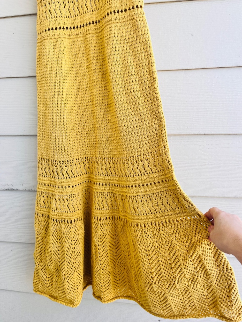 Vanessa Bruno 🧶 Thara Crochet Midi Dress | Yellow Boho Resortwear Size S - Picture 7 of 16